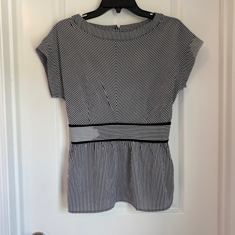 NWT blouse black white Stripe peplum